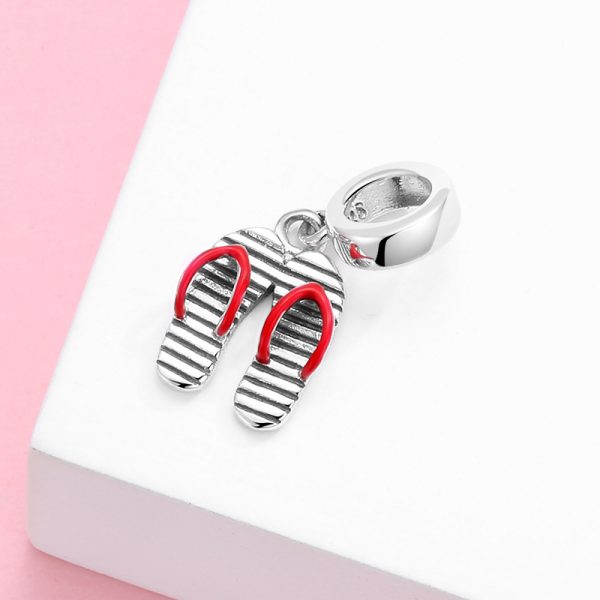 S925 Sterling Silver Beads Creative Slippers Herringbone Slippers Series Beads Pendant Manual DIY Accessories