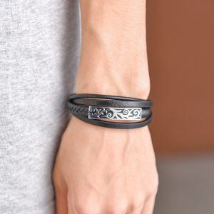 Stainless Steel Accessories Men's Multi-layer Woven Leather Bracelet