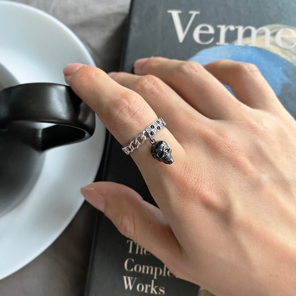 Black And White Mosaic Skull S925 Sterling Silver Ring