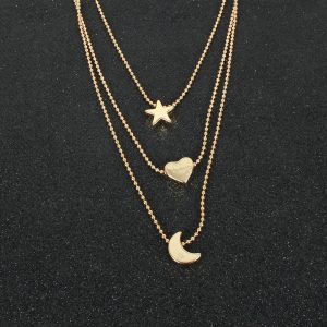 Alloy Star And Moon Pendant Necklace