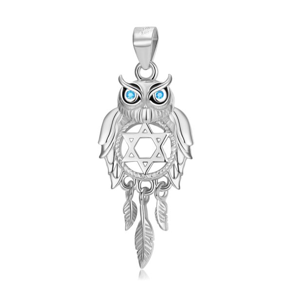 S925 Sterling Silver Owl Dream Catcher Necklace Hollow Out Zirconium In Sweater Chain