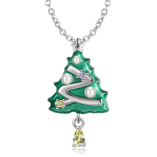 Sterling Silver S925 Oil Drop Christmas Tree Pendant Necklace Christmas Gift