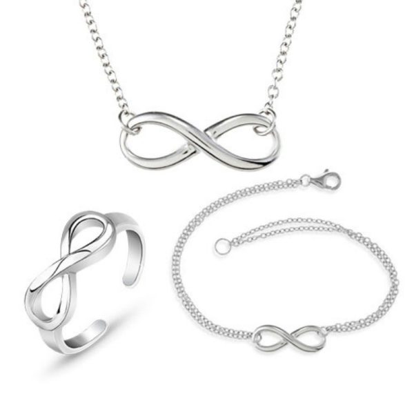 8-word Necklace Infinite Symbol Bracelet Hollow Ring Ornament Three-piece Set