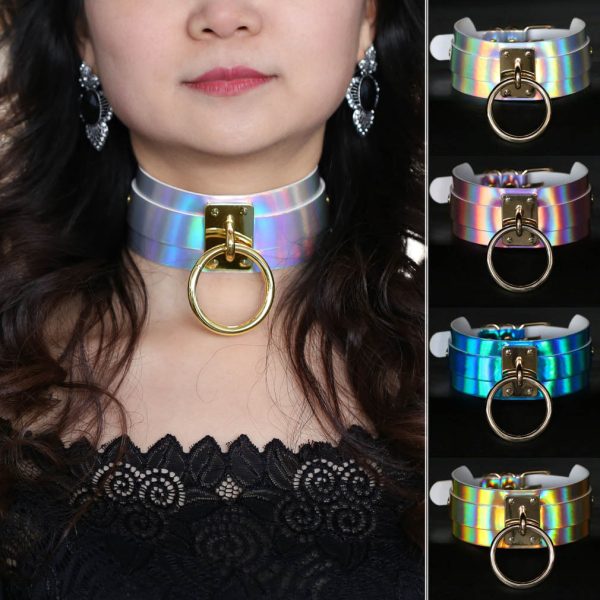 Harajuku Style Street Shot Wide Version Laser Leather Necklace Collar