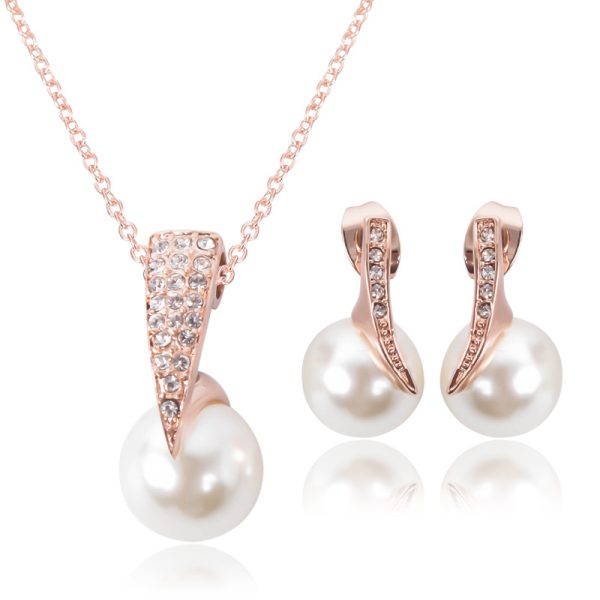 Creative Bridal Pearl Necklace Earrings Jewelry Set