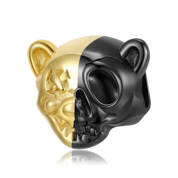 Creative Double-sided Bear Skull Beading Dark Black Mix Style S925 Sterling Silver Diy Accessories