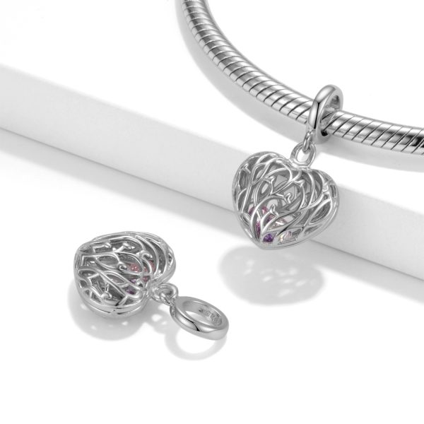 Tree Spreading Heart Shaped Beads S925 Sterling Silver Hollow Pendant Bracelet DIY Accessories Pendant