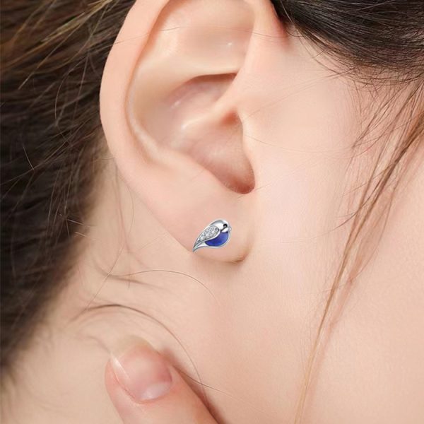 Korean Rose Bird Ear Studs Sterling Silver S925 Niche Creative Fashion Epoxy Mini Earrings