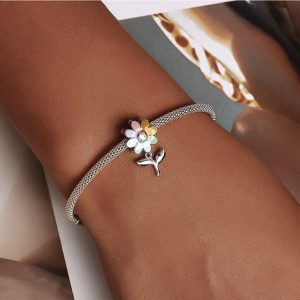 Colorful SUNFLOWER Sterling Silver S925 Beaded Bracelet Beads Accessories