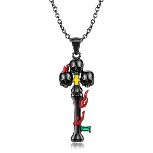 S925 Silver Pendant Skull Torch Dark Wind Necklace For Men And Women