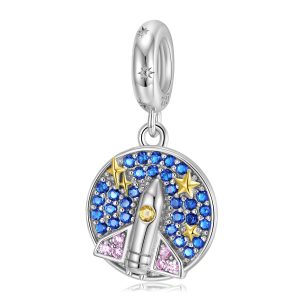 Rocket Round S925 Sterling Silver Pendant Starry Sky Series Bracelet Diy Beaded Silver Accessories