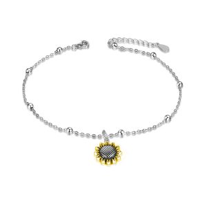 Beads Anklet Sterling Silver Sunflower Ankle Bracelets Jewelry for Women Girls Gifts