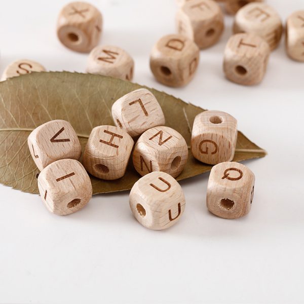 Beech 26 Letter Large Hole Square Wood Beads