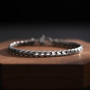 Simple Woven Men's Jewelry Large Square Button Bracelet