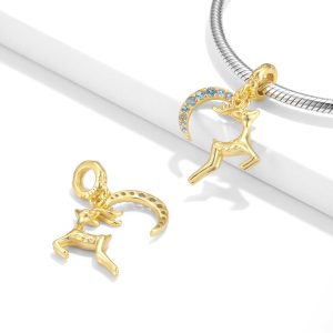 Jumping Elk Pendant Christmas Series 925 Silver Gilded Necklace Bracelet Diy Pendant