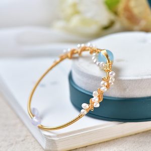 Original Design Gold Thread Pearl Surrounded Vintage Court Style Open-ended Bracelet