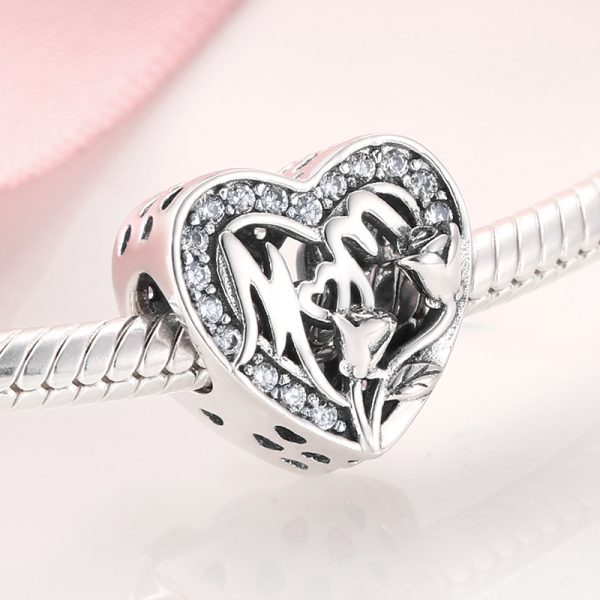 S925 Sterling Silver Beads Warm Mother's Day Hollow Plain Silver Beads Pendant Diy Accessories