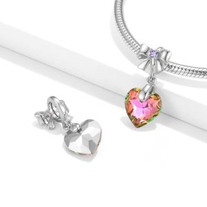 Rose Light Heart Crystal Sterling Silver S925 Bow Pendant Diy Accessories