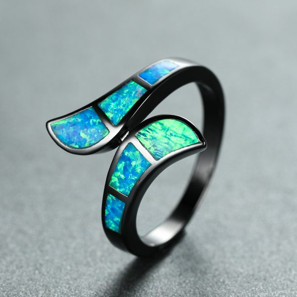 Black Gold Blue Arc Opal European And American Style Exaggerated And Personalized Ring