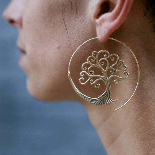 Spiral Tree Of Life Earrings Bohemian Round Big Hoop Earrings Charm Earrings