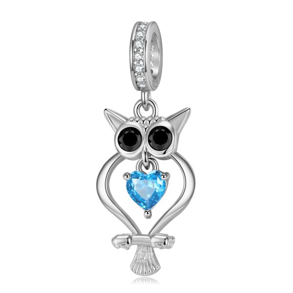 925 Silver Zirconium Blue Heart Owl Pendant Diy Beaded Bracelet Accessories