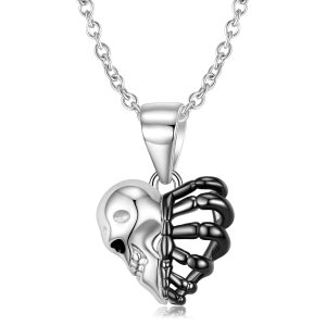 Original Skeleton Heart Skeleton Pendant Nightclub Punk S925 Silver Sweater Chain