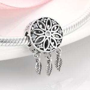 Girl Heart Moon Dream Catcher Bracelet Beaded Pendant S925 Sterling Silver Beads DIY Silver Accessories