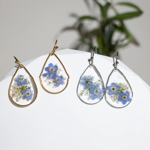 Myosotis Sylvatica Real Flower Earrings Water Drop Fashion Dried Flower Eardrop