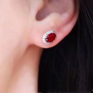 Natural Ruby Stud Earrings S925 Silver