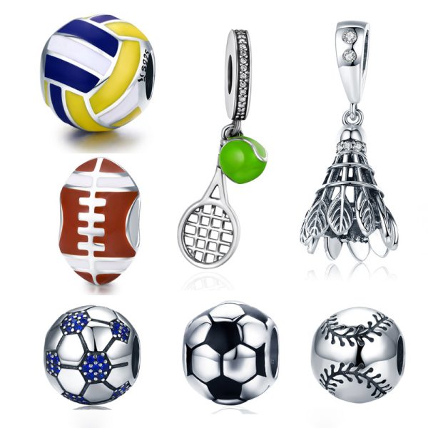 925 Sterling Silver Loose Beads Sports Ball Fashion DIY Beaded Bracelet Jewelry Accessories