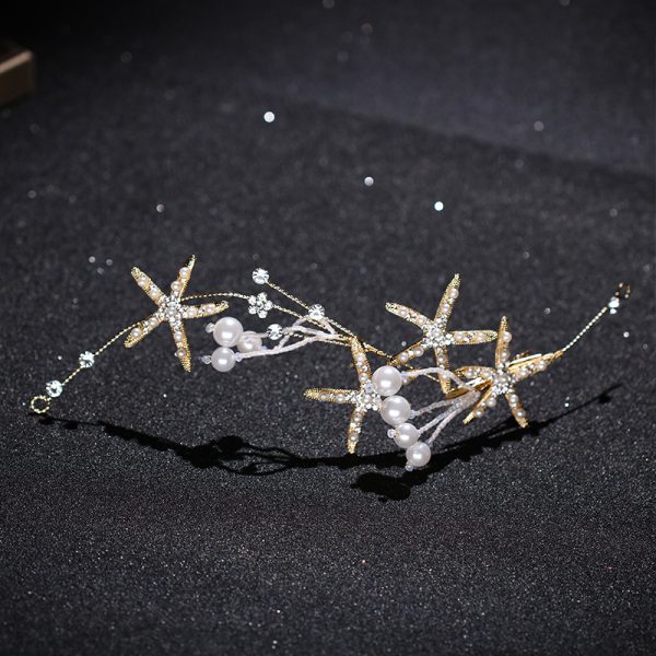 Beautiful Diamond Headband Starfish Pearl Hair Ornament Starfish Wedding Dress Jewelry