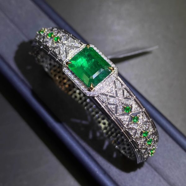 Micro-inlaid Diamond Emerald Bracelet Two-tone