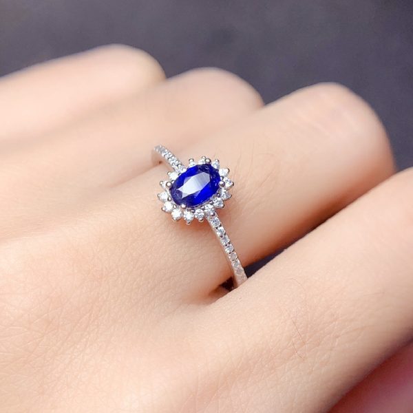 Natural Sapphire Ring S925 Silver Female Accessories Main Stone