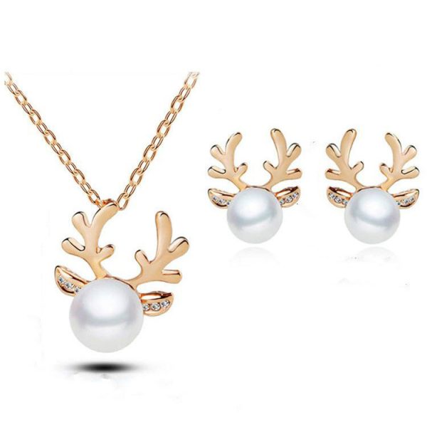 Europe and the United States foreign trade Pearl Necklace Earrings Set Diamond Wedding Jewelry Necklace Set bride antlers