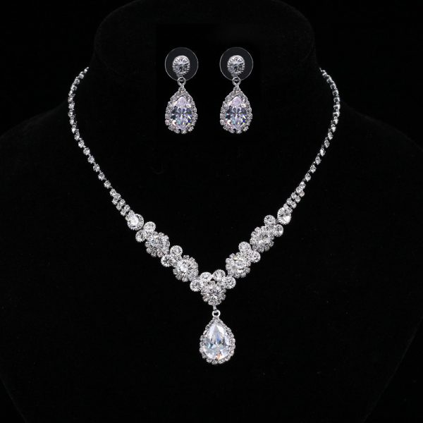 Europe and America popular sets of chain drops sparkling, luxury zircon necklace, Earrings 2 sets of beautiful bridal suite