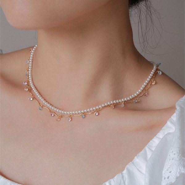 Moonstone Flowing Light Double Layered Layered Summer Versatile Necklace