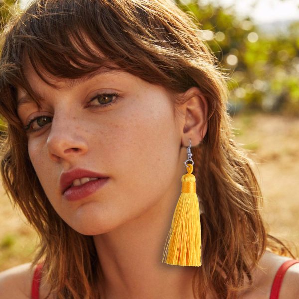 Fashion Exaggerated Bohemian Hand-woven Knotted Long Fringe Earrings Women