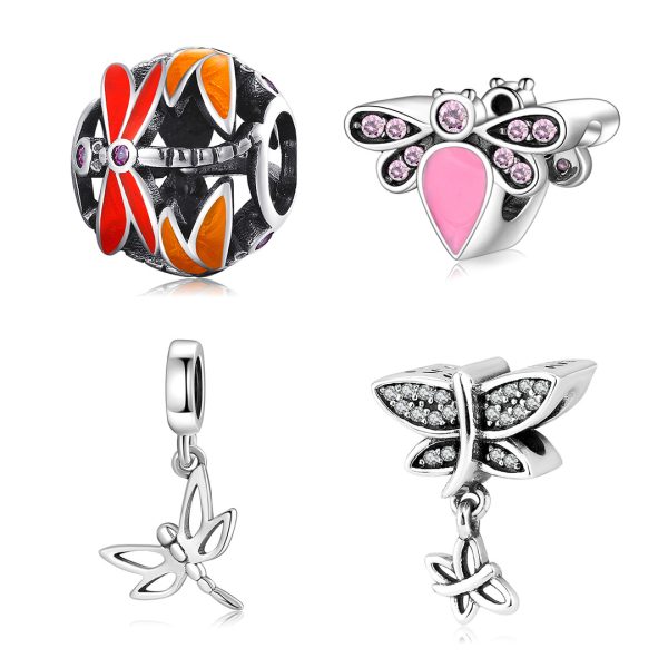 Lovely Insects In Summer Dragonfly Beads Pendant 925 Sterling Silver Loose Beads Diy Accessories