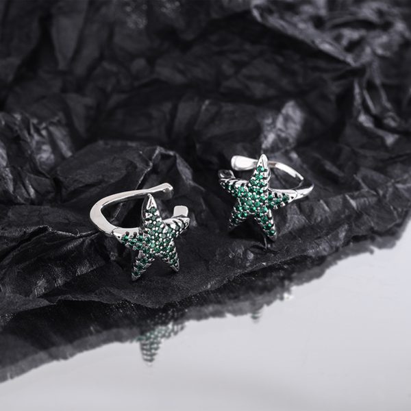 925 Silver Earless Earrings Female Full Diamond Stars Lucky Starfish Earrings