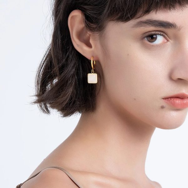 18K Titanium Plated Opal Ginkgo Leaf Earrings