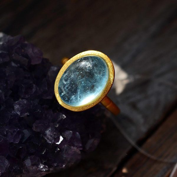 Natural Aquamarine Gold Plated Crystal Stone Ring