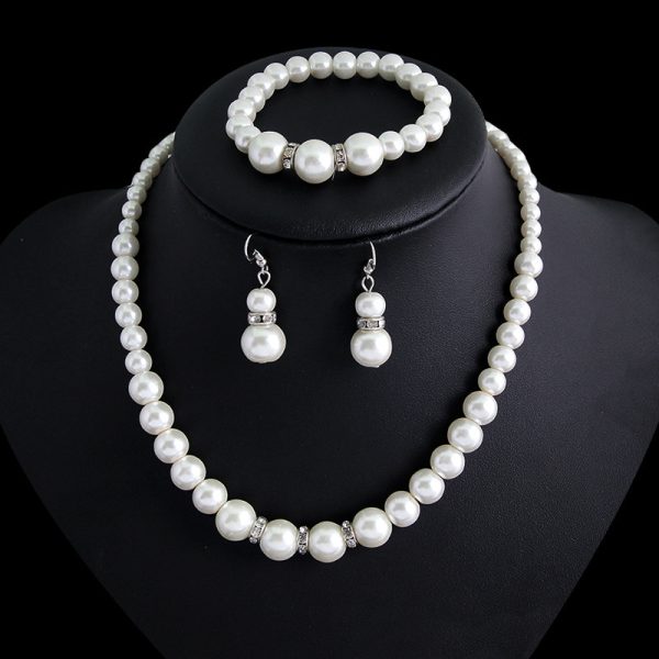 Three-piece Pearl Necklace  Earrings And Bracelet