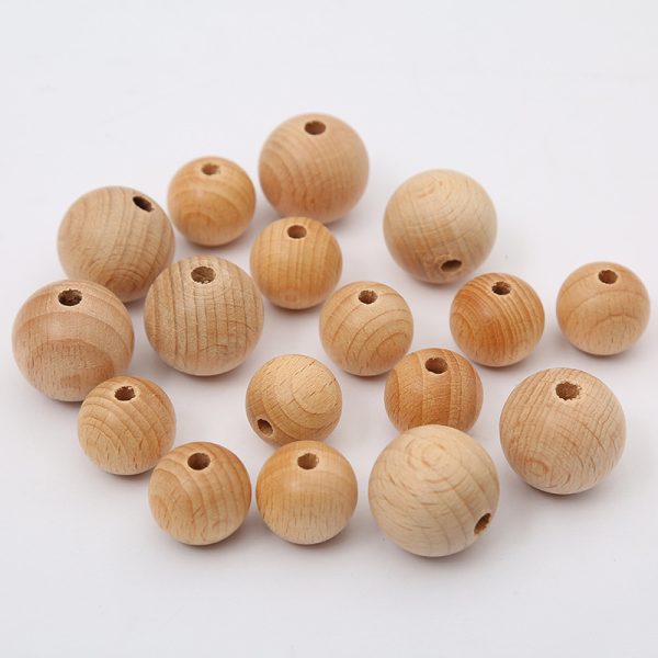 Beech Round Beads Ornament Accessories Wood Color Pacifier Clip