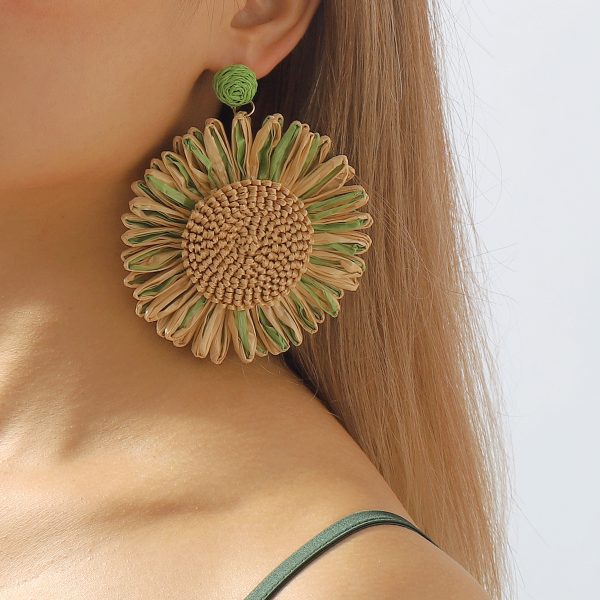 Bohemian Raffia Woven Flower Earrings