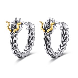 Sterling Silver Dragon Hoop Huggie Earrings Jewelry Gifts for Men