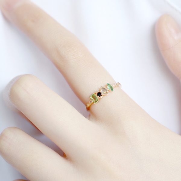 Sterling Silver 925 Gold-plated Colorful Natural Ring