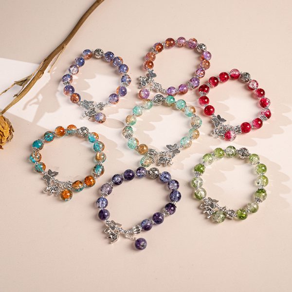 Chinese Style Butterfly Cracked Cystal Bracelet Gradient Beads Antique Silver Ladies