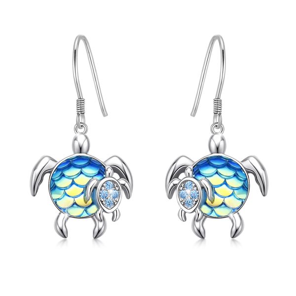 Turtle Earrings Sterling Silver Mom and Baby Dangle Mother and Daughter Tortoise