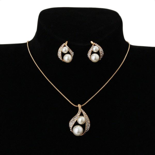 Europe and the United States foreign trade exquisite package with bridal jewelry set pearl water drop two Pearl Necklace Set