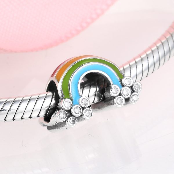 S925 Sterling Silver Beaded Pendant Rainbow And Cloud Umbrella Bracelet DIY Accessories